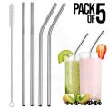 "Pack of 5 - Bent Reusable Stainless Steel Straw with Cleaning Brush - Big Size Straws - Eco-Friendly Metal Drinking Straws - Stainless Steel Straws Set - Reusable Metal Straws with Cleaning Brush - Large Stainless Steel Drinking Straws -. 