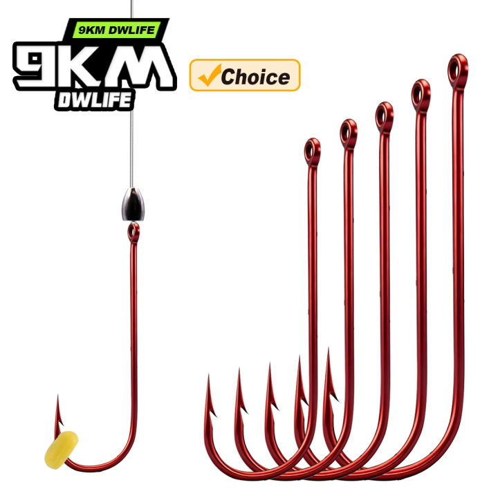 9KM Aberdeen Hook Red 50-200pcs 2X Long Shank Light Wire Fishing Hook for Sunfish Small Bass Trout Freshwater Fishing