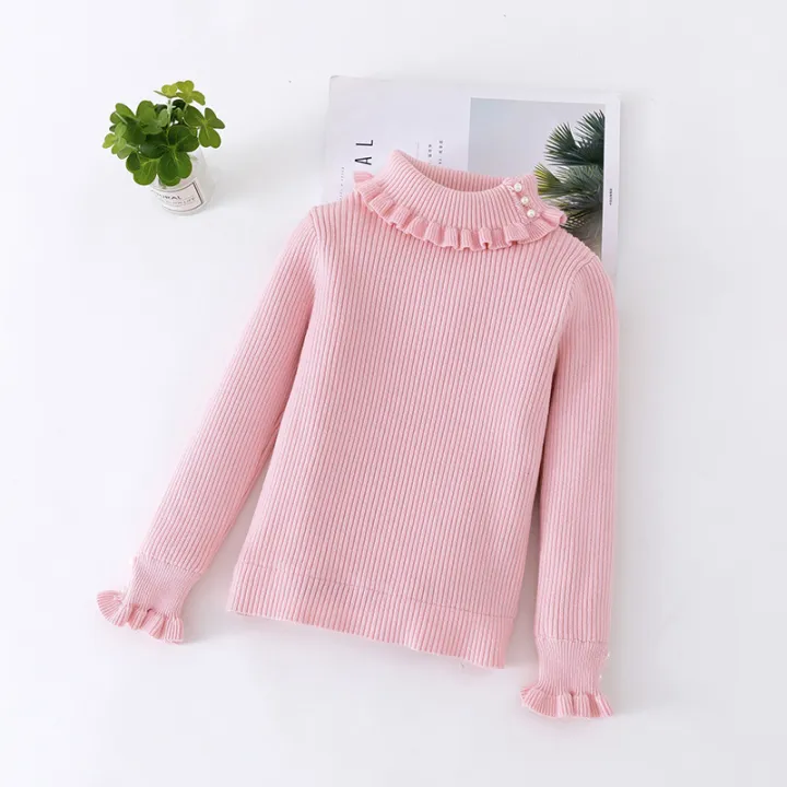 Girls%20Sweater%20Children%20Long%20Sleeve%20Jumper%20Winter%20Warm%20Knit%20New%20Baby%20Solid%20Colour%20High%20Neck%20Pullover%20Autumn%20Casual%20Sweet%20Bottom%20-%20Image%202