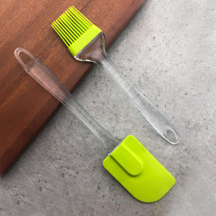 Non-stick Heat-resistant Silicone Scraper Brush & Spatula 2 in 1 Kitchen Tools Silicone Spatula Set Tool for Baking & Pastry-Multicolour