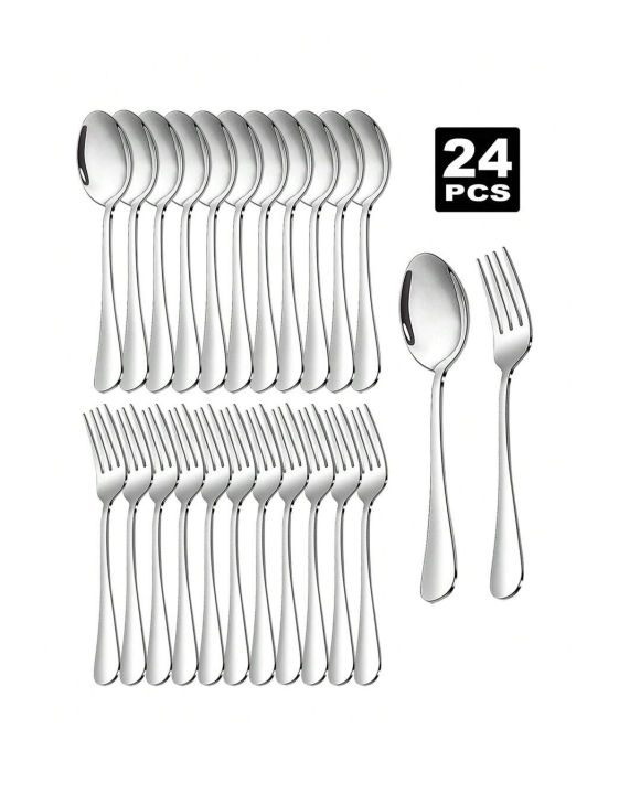 2/8/12/24pcs Stainless steel fork and spoon set, suitable for home kitchen, restaurant, wedding, party, kitchen, Christmas