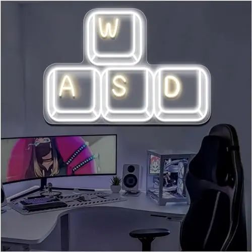 Gaming Keyboard WASD Keys LED Neon Sign USB Dimmable for Gamer Room PC ...