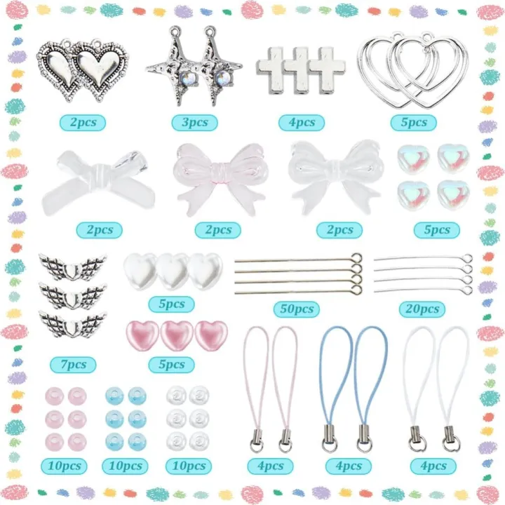 154Pcs%20DIY%208%20Sets%20Phone%20Charm%20Making%20Kit%20Cute%20Bowknot%20Bow%20Knot%20Wing%20Heart%20Beads%20Phone%20Charms%20Phone%20Keychain%20Charm%20Cell%20Phone%20kit%20-%20Image%202