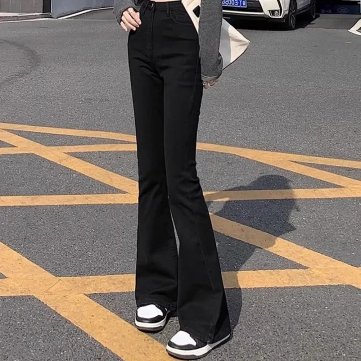 Woman%20American%20High%20Waist%20Slim%20Fit%20Bell%20Bottom%20Jeans%20Female%20Fashion%20Y2k%20Flare%20Pants%20Girls%20Elastic%20Designer%20Black%20Denim%20Trousers%20-%20Image%202