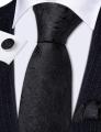 Barry.Wang Black White Gray Silver Men Tie Handkerchief Cufflinks Set Jacquard Necktie for Male Wedding Business Party Gift.