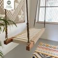 Modern Hand Woven Diyar wood Swing, Wooden Indoor & Outdoor , Living room Swing, with hanging hooks and rope. 