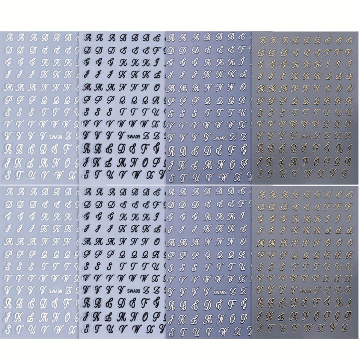 Retro%20English%20Letters%20Nail%20Stickers%204/8%20Sheets%203D%20Self-Adhesive%20Nail%20Art%20Design%20Black%20White%20Gold%20Silver%20Nail%20Decals%20-%20Image%207