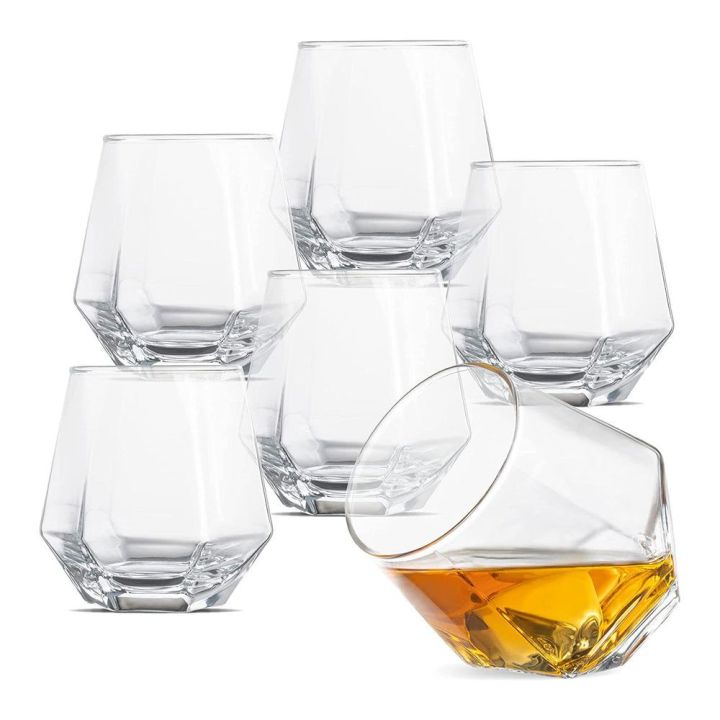 Set Of 6 - Diamond Shape Water Glass Beautiful Design - Anti Rocking Glass - Coffe glass