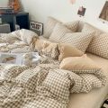 Japanese Style Check Queen Duvet Cover Set 1/3 Pcs Soft Washed Quilt Cover and Pillowcase or Only Quilt Covers Blanket Cover Set.