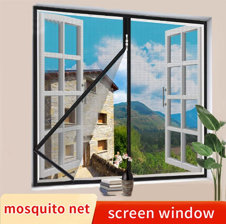 Black, Multi Size Window Mesh with Zipper Self-Adhesive Zipper, Mosquito Nets for Windows Anti Mosquito Window Door Curtain Mesh