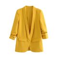 Women Fashion Office Wear Open Blazer Coat Vintage Long Pleated Sleeves Flap Pockets Female Outerwear Chic Tops. 