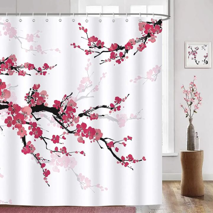 Pink%20Sakura%20Flowers%20Shower%20Curtains%20Japanese%20Cherry%20Blossoms%20Trees%20Floral%20Rustic%20Garden%20Landscape%20Fabric%20Print%20Bathroom%20Decor%20-%20Image%206