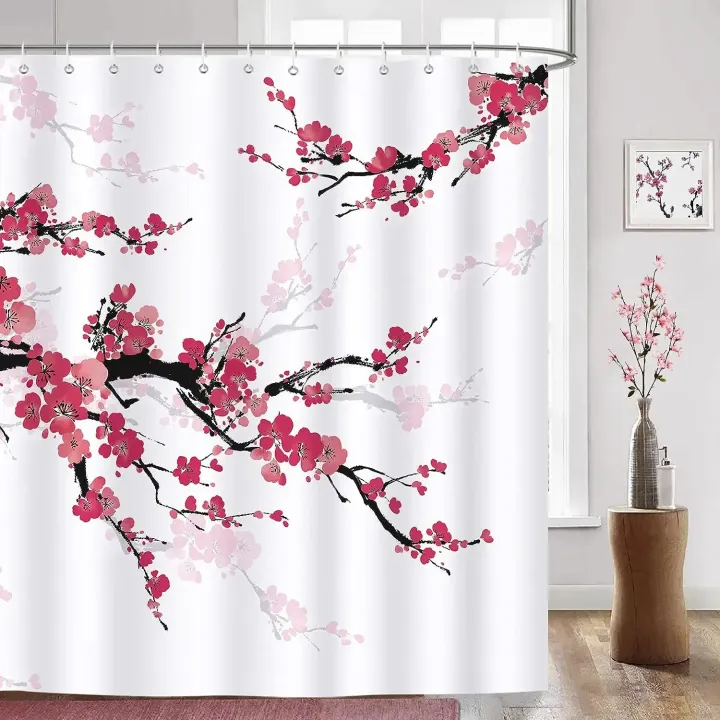Pink%20Sakura%20Flowers%20Shower%20Curtains%20Japanese%20Cherry%20Blossoms%20Trees%20Floral%20Rustic%20Garden%20Landscape%20Fabric%20Print%20Bathroom%20Decor%20-%20Image%206