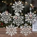 12Pcs White Glitter Raw Pulp Plastics Paper Snowflake Ornaments Christmas Venue Decoration Xmas Tree Pendant Home Winter Parties. 