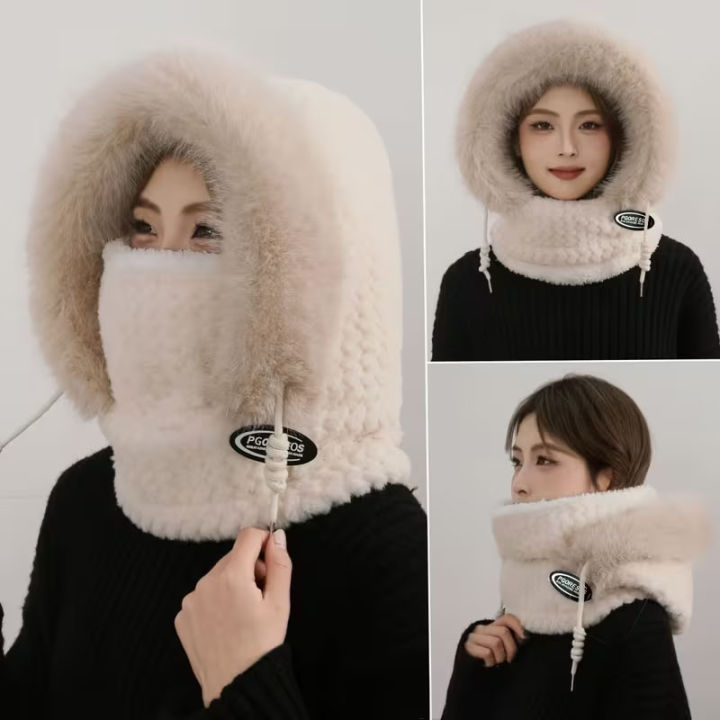 Autumn%20and%20Winter%20Women%20Thermal%20Plush%20Hat%20Hood%20Scarf%20and%20Mask%20Ear%20Protection%20Windproof%20Thick%20Design%20for%20Riding%20Outdoor%20-%20Image%207