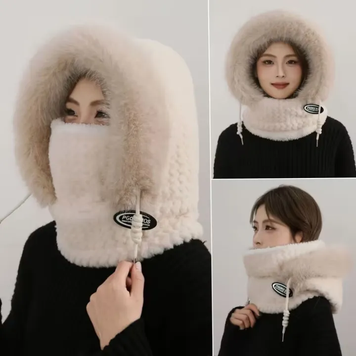 Autumn%20and%20Winter%20Women%20Thermal%20Plush%20Hat%20Hood%20Scarf%20and%20Mask%20Ear%20Protection%20Windproof%20Thick%20Design%20for%20Riding%20Outdoor%20-%20Image%207