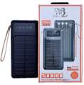 Super Fast 20,000mAh Solar Power Bank with Samsung Type-C & iPhone Cable, 2 USB Ports, Type-C Input, and 2 LED Lights. 