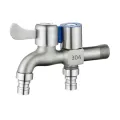 Stainless Steel Faucet Double Outlet Dual Control Water Tap One in Two Out Faucet 1/2" Bidet Faucets Bathroom Accessories. 
