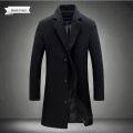 2024 Spring Autumn New Long Cotton Coat New Wool Blend Pure Color Casual Business Fashion Men's Clothing Slim Windbreaker Jacket. 