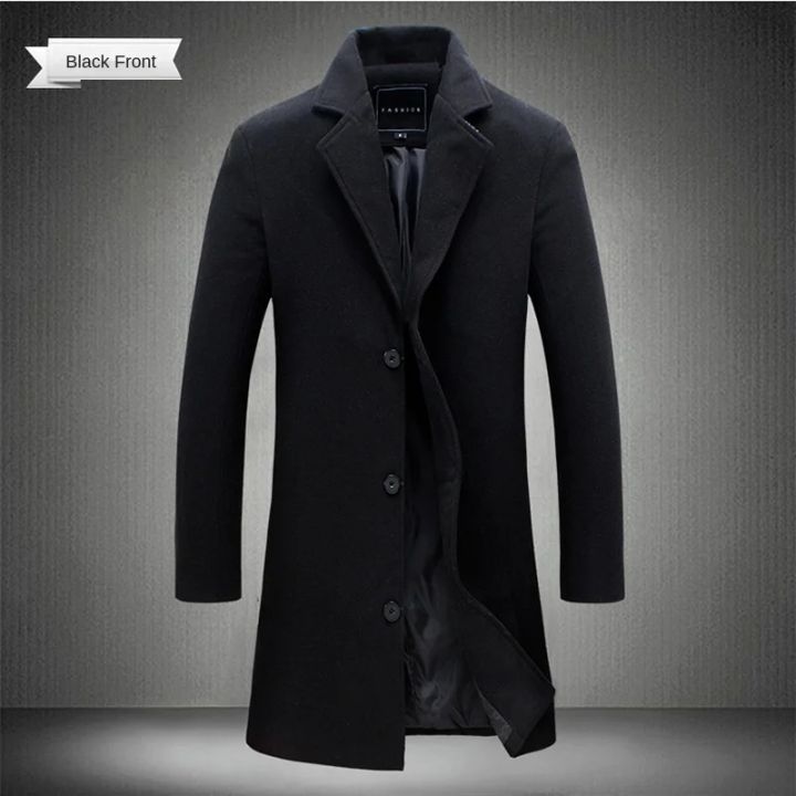 2024%20Spring%20Autumn%20New%20Long%20Cotton%20Coat%20New%20Wool%20Blend%20Pure%20Color%20Casual%20Business%20Fashion%20Men's%20Clothing%20Slim%20Windbreaker%20Jacket%20-%20Image%202