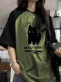 Funny Cat Printed Summer T-Shirt For Women Patchwork Short Sleeve Harajuku Tees Sports Football Jersey Y2K Loose Oversized Tops.