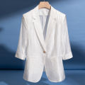 Women's Light Blue Acetate Suit Jacket Summer Style Lightweight Single Button Casual Top. 