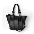 Classic Black Faux Leather Handbag with Gold-Tone Chain Handle and Decorative Tassel, Adjustable Shoulder Strap, for Office and Evening Wear. 
