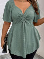 Plus Size Elegant Summer T Shirt for Women Casual Office Lady Solid Curve Clothing Loose V Neck Tops. 