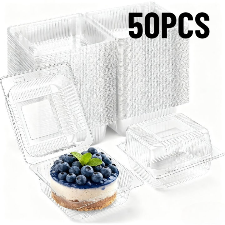 50PCS Transparent Plastic Cake Box Dessert Bread Fruit Salad Birthday Wedding Party Restaurant Household Disposable Food Box