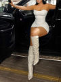 Women Evening Mini Dresses Elegant Bodycon Backless  Night Short Tube Top Dress Cocktail Party Prom Dress. 