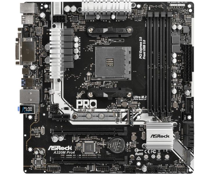 ASRock A320M PRO4 4x DDR4, 2x NVME AMD Ryzen Gaming motherboard