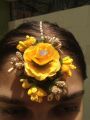 Artificial flower bridal jewellery set made with polyster fabric it includes (  earings,ring,tika,bracelet ,necklece). 
