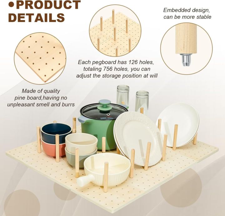 Wood%20Pegboard%20Drawer%20Organizer%20Storage%20Sturdy%20Organization%20Dish%20and%20Plate%20Organizer%20Peg%20Board%20System%20Adjustable%20for%20Utensils%20-%20Image%204