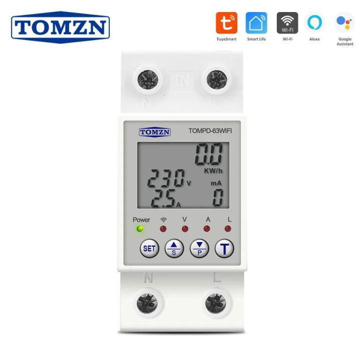Tomzn WIFI Circuit breaker 63A 220V Energy Meter Metering Timer with voltage current leakage protection