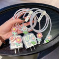 Cute Blue Flower Charger Cable Protector For Iphone15 14 13 18W20W Original Charger Protector Data Line Spiral Winder Protective. 