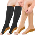 Medical Compression Socks with Zipper Knee High 15-20 mmHg Open Toe Support Sock for Women Men. 