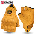 MJMOTO Retro Leather Motorcycle Half Finger Gloves Touchscreen Motocross Gloves Hard Shell Protection Motorbike Glove Breathable.