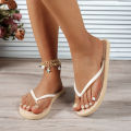 Women's Summer Solid-Color Fashion Waterproof Non-Slip Breathable Round-Toe Flat Slip-On Beach Pool Bathroom Flip-Flops. 