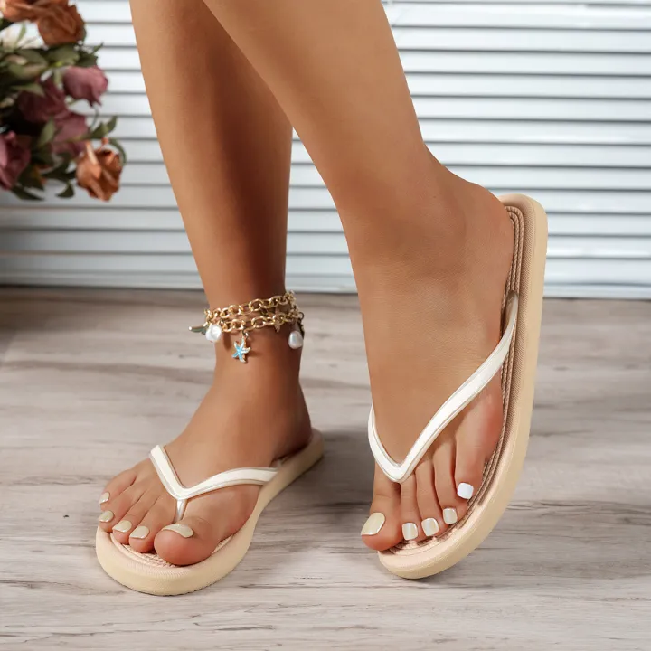 Women's%20Summer%20Solid-Color%20Fashion%20Waterproof%20Non-Slip%20Breathable%20Round-Toe%20Flat%20Slip-On%20Beach%20Pool%20Bathroom%20Flip-Flops%20-%20Image%206