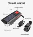 Solar Bicycle Light USB Rechargeable Power Display MTB Mountain Road Bike Front Lamp with Horn Flashlight Bicycle Light. 