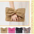 Women Straw Woven Handbag Zipper Closure with Bow Weaving Clutch Bag Versatile Female Party Wedding Bag. 