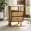 Modern Wooden Bedside Table with 2 Drawers & Open Shelf | Nightstand for Bedroom | Side Table for Bed | Storage Cabinet for Home Furniture. 