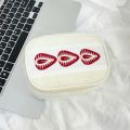 1Pc Strawberry Embroidery Makeup Bag with Checkered Lining Portable Cosmetic Pouch Cute /Korean Style Embroidered Bag for Travel. 