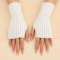 Autumn Winter Fashion Warm Fingerless Solid Color Ribbed Knitted Short Gloves Arm Warmers.