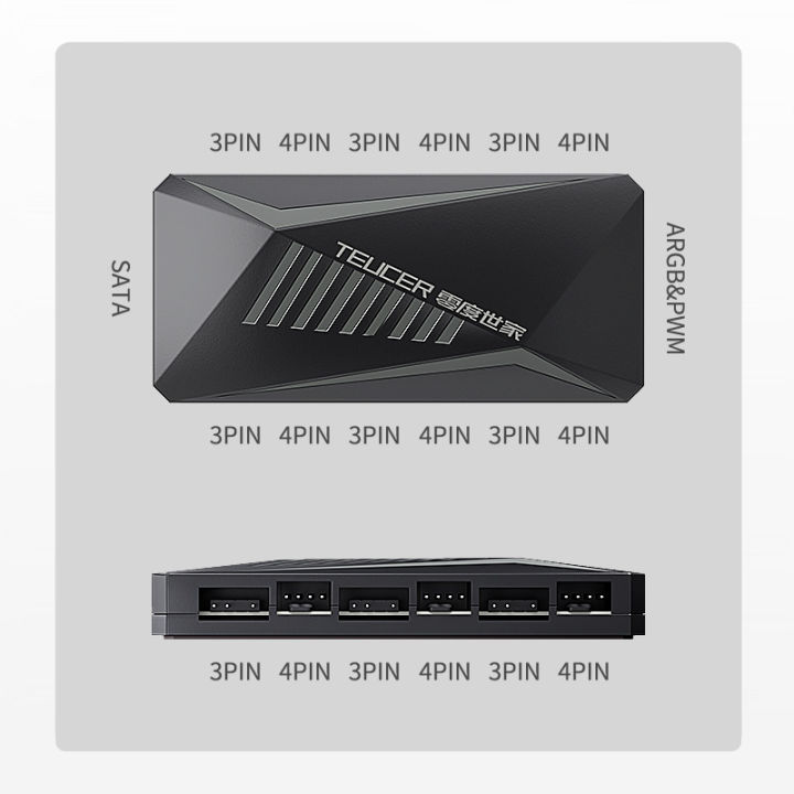 TEUCER%20LP-6P%20ARGB%20Remote%20Control%206%20Way%20Splitter%204Pin%20PWM%20Cooling%20Fan%20Hub%20for%20Computer%20PC%20Case%20Chassis%20Radiator%20SATA%20Power%20Supply%20-%20Image%206