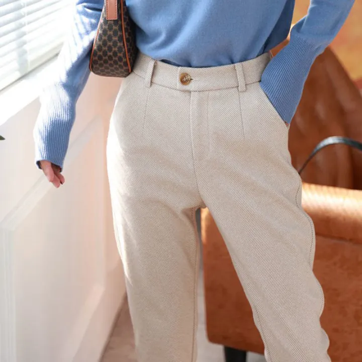 2025%20Autumn%20Winter%20Workplace%20High%20Waisted%20Casual%20Suit%20Pants%20Office%20Lady%20Women%20Trousers%20Woolen%20Pants%20Women's%20Harem%20Pencil%20Pants%20-%20Image%203