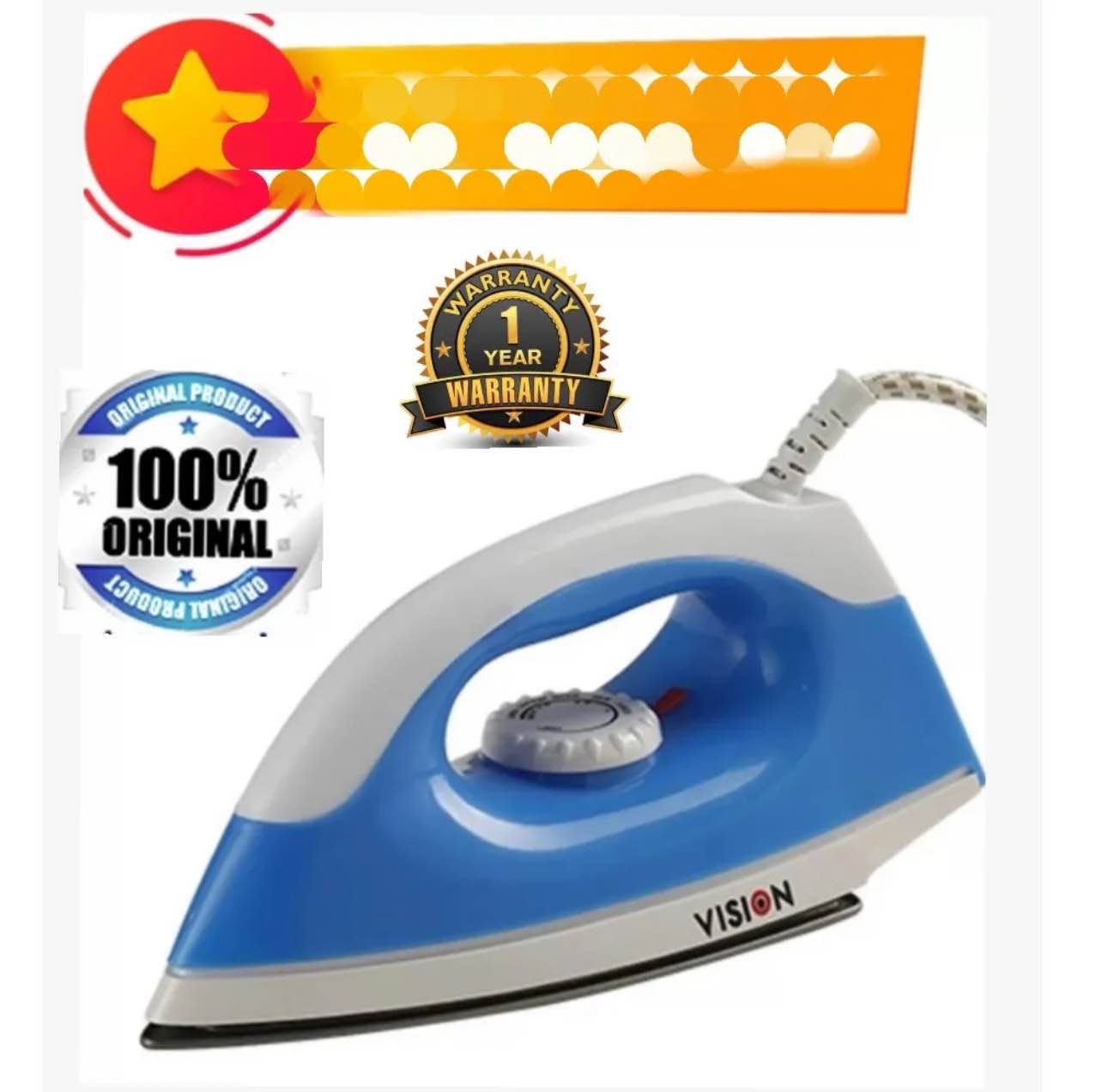 Vision Dry Iron Model Vis-Dei-007 Non-Sticky Coating Sole Plate 1150Watt - Iron Machine: Ironing Made Easy