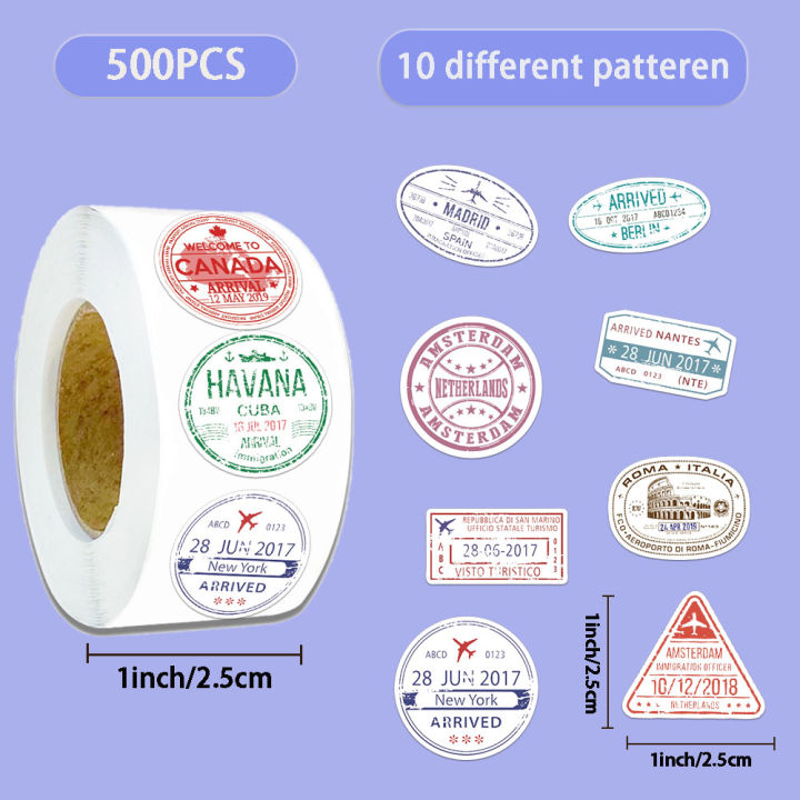 500PCS Creative Passport Stamps Retro Style Roll Stickers Envelope ...
