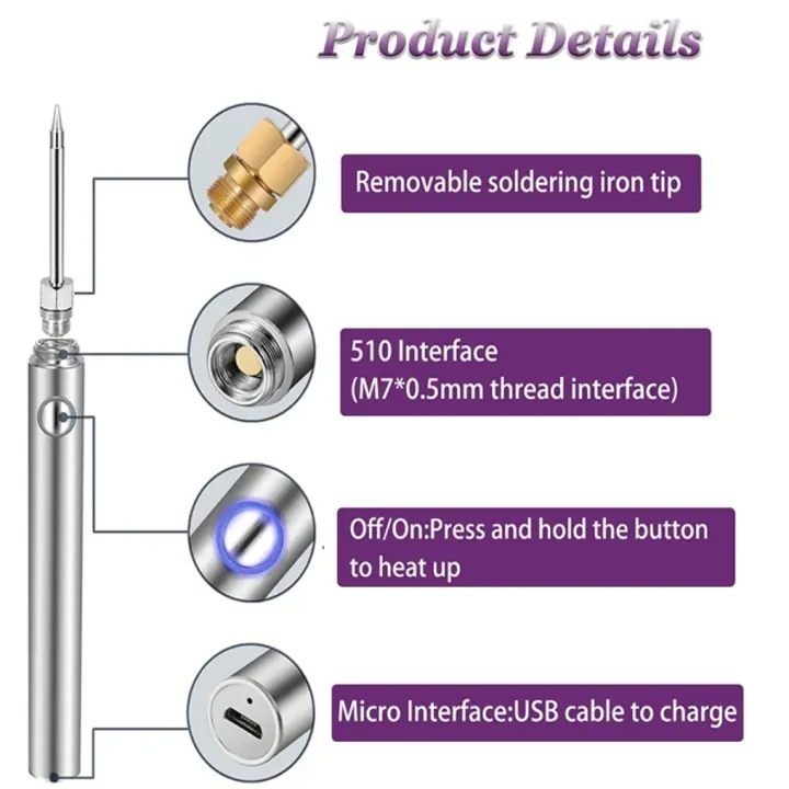 USB%20Iron%205V%208W/LCD%2080W%20Cordless%20Soldering%20Iron%20Tool%20Pen%20Portable%20Electric%20Powered%20Tip%20Kit%20Rechargeable&Temperature%20Adjustment%20-%20Image%204