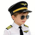 Children Captain Hat Cosplay Aviation Cap Navy Party Costume Police Sailors Caps Performance Captain Hat with Badge Unisex 1PC.